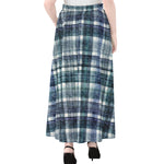 Plaid Denim Jeans Pattern Print Chiffon Maxi Skirt