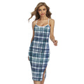 Plaid Denim Jeans Pattern Print Cross Back Cami Dress