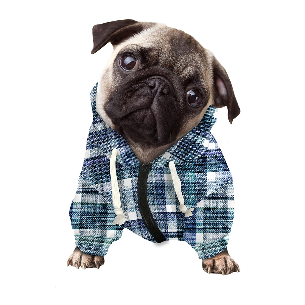 Plaid Denim Jeans Pattern Print Dog Zip Up Hoodie
