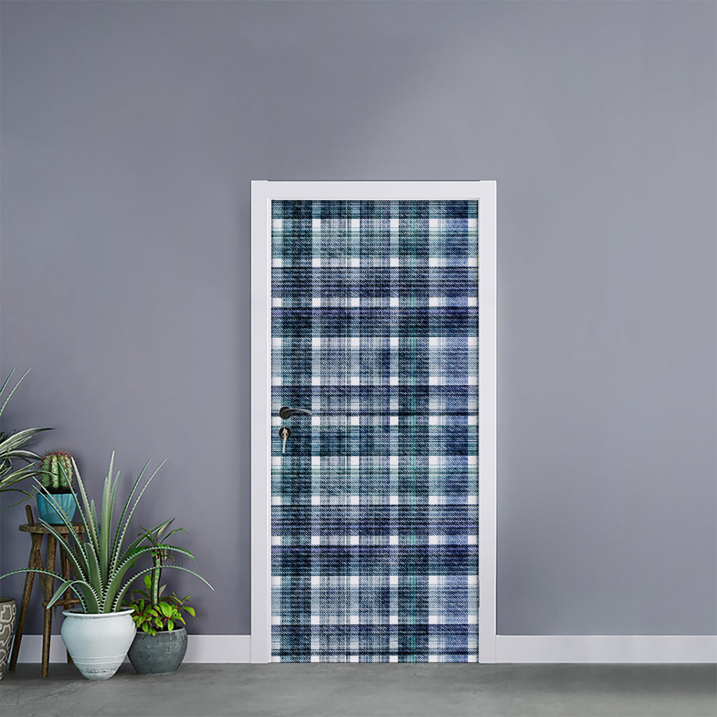 Plaid Denim Jeans Pattern Print Door Sticker