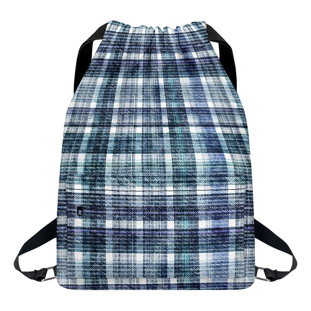 Plaid Denim Jeans Pattern Print Drawstring Backpack