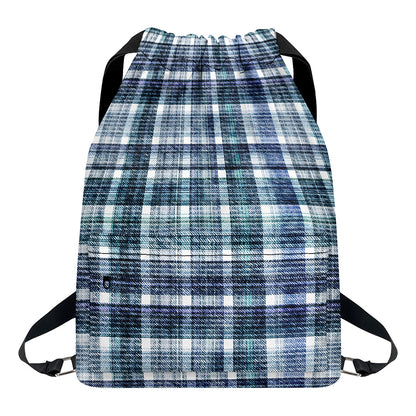 Plaid Denim Jeans Pattern Print Drawstring Backpack