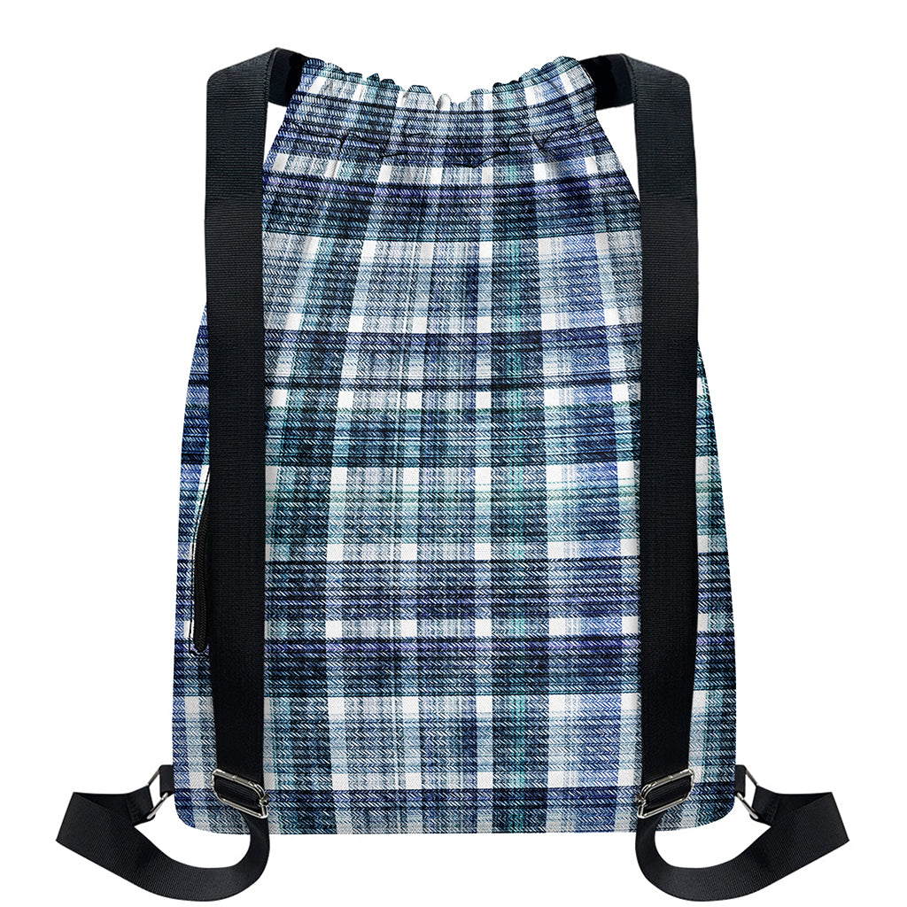 Plaid Denim Jeans Pattern Print Drawstring Backpack