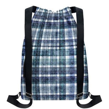 Plaid Denim Jeans Pattern Print Drawstring Backpack