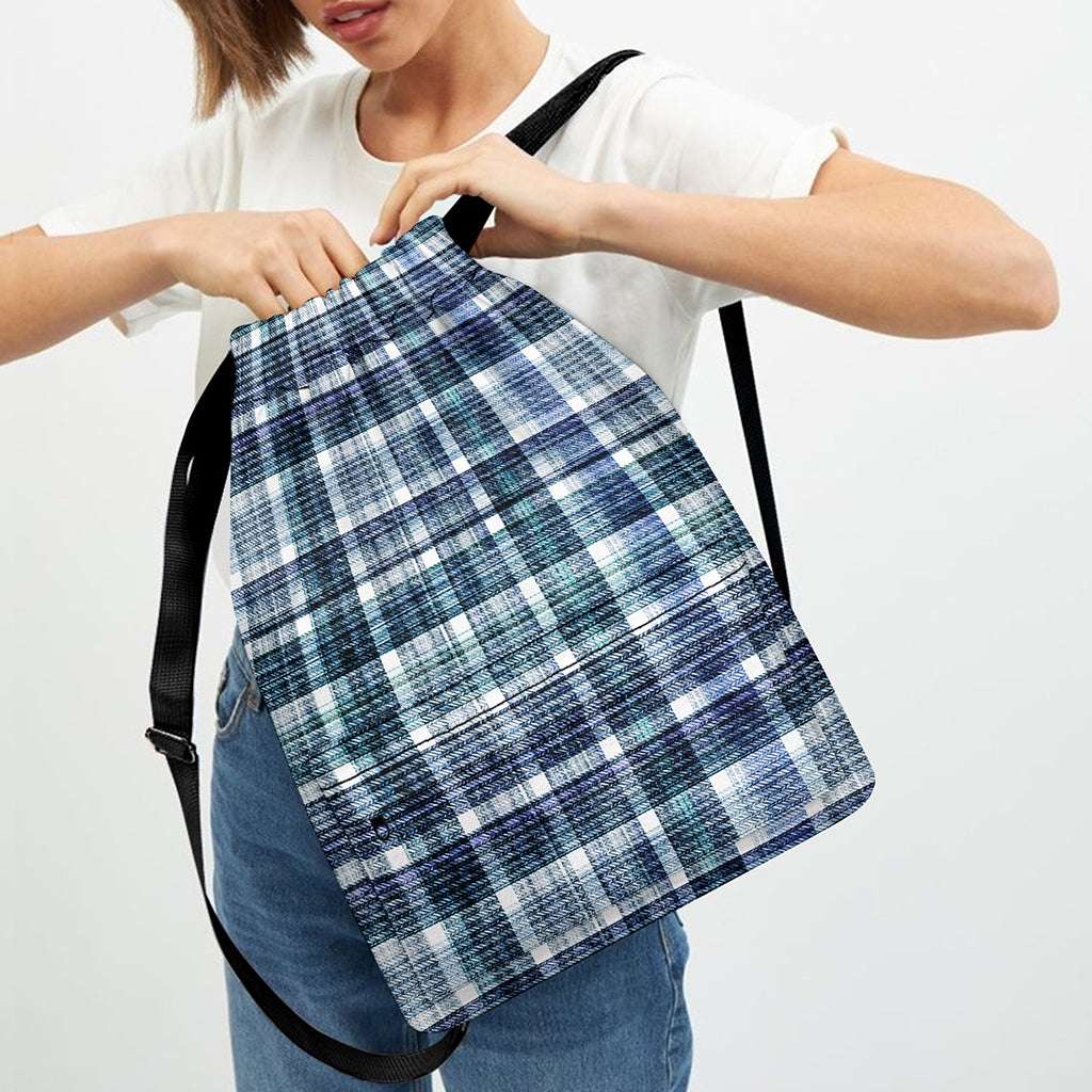 Plaid Denim Jeans Pattern Print Drawstring Backpack