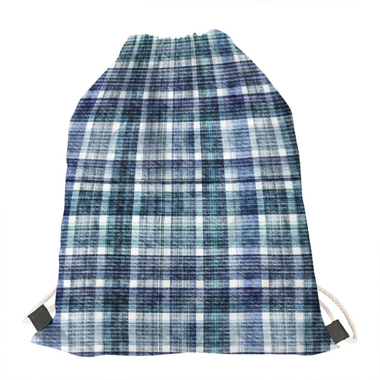 Plaid Denim Jeans Pattern Print Drawstring Bag