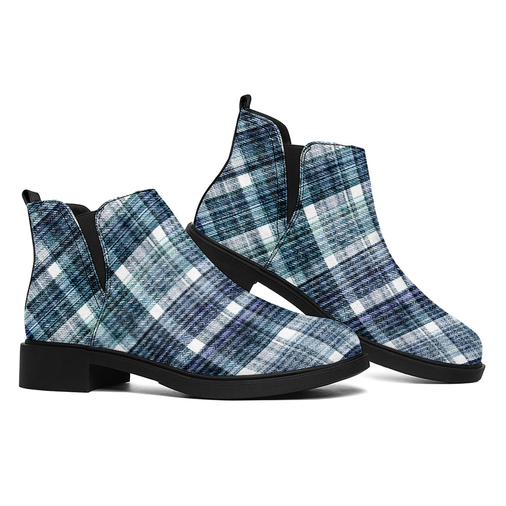 Plaid Denim Jeans Pattern Print Flat Ankle Boots