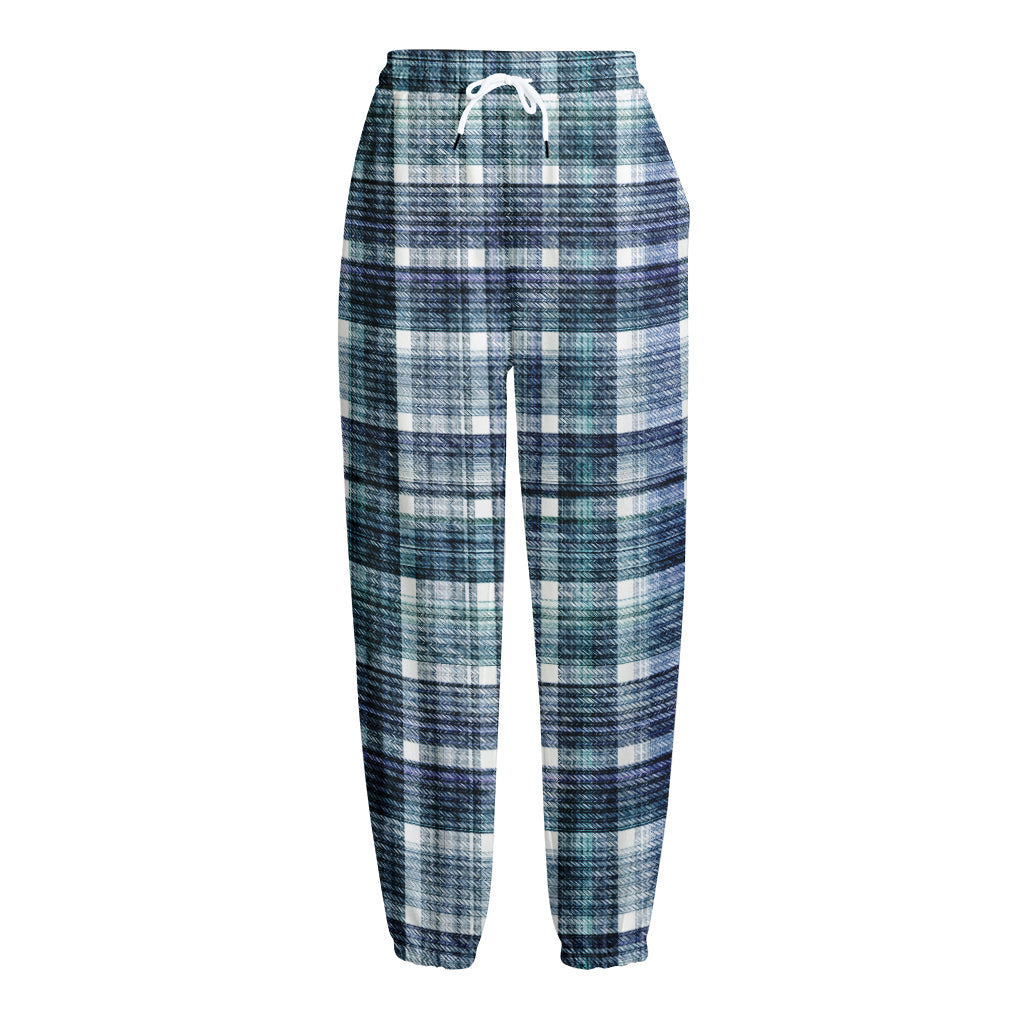 Plaid Denim Jeans Pattern Print Fleece Lined Knit Pants