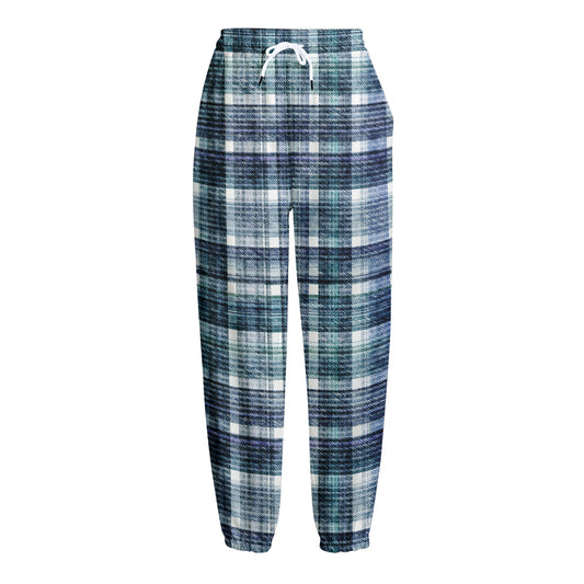 Plaid Denim Jeans Pattern Print Fleece Lined Knit Pants