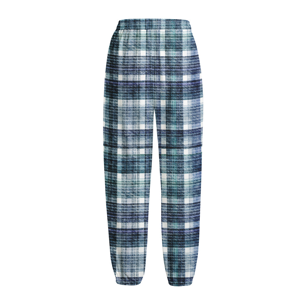 Plaid Denim Jeans Pattern Print Fleece Lined Knit Pants