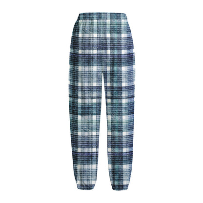 Plaid Denim Jeans Pattern Print Fleece Lined Knit Pants