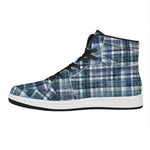 Plaid Denim Jeans Pattern Print High Top Leather Sneakers