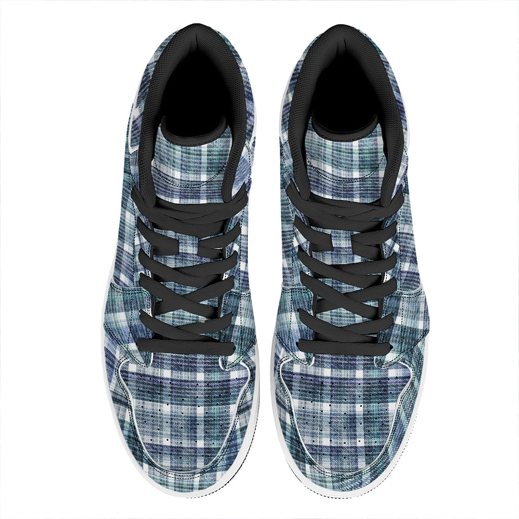 Plaid Denim Jeans Pattern Print High Top Leather Sneakers