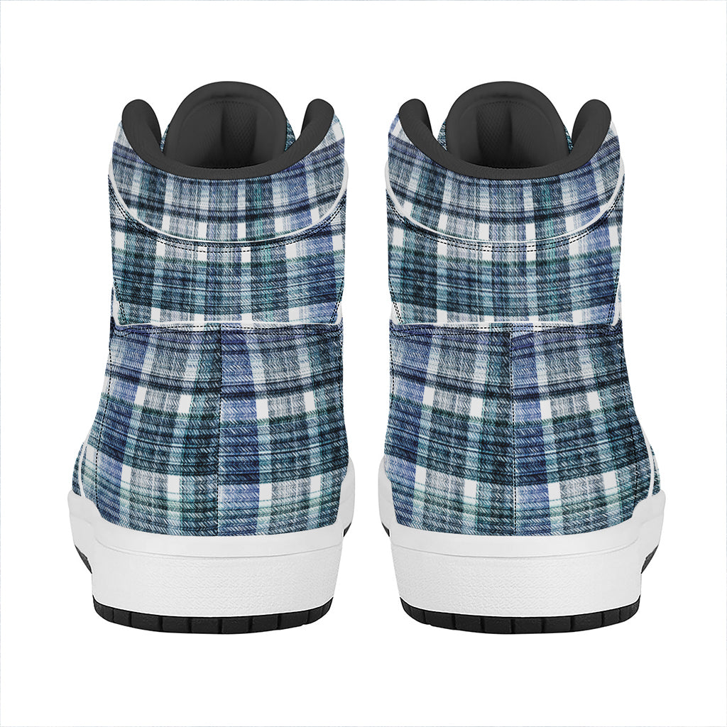 Plaid Denim Jeans Pattern Print High Top Leather Sneakers