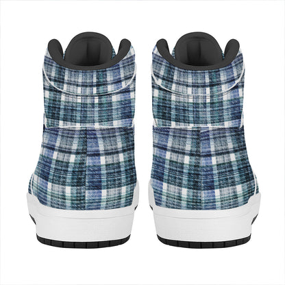 Plaid Denim Jeans Pattern Print High Top Leather Sneakers