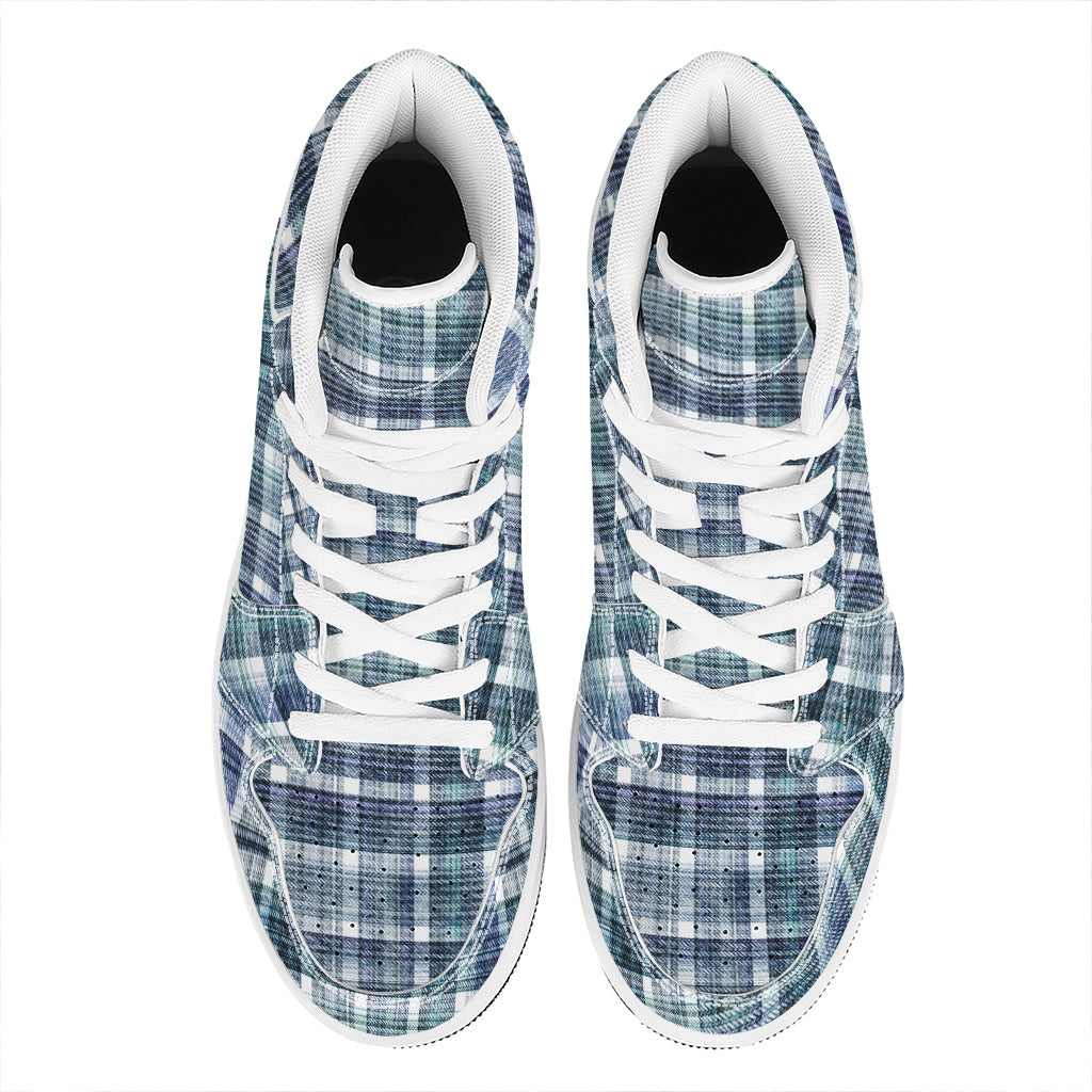 Plaid Denim Jeans Pattern Print High Top Leather Sneakers