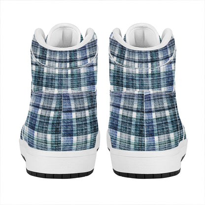 Plaid Denim Jeans Pattern Print High Top Leather Sneakers