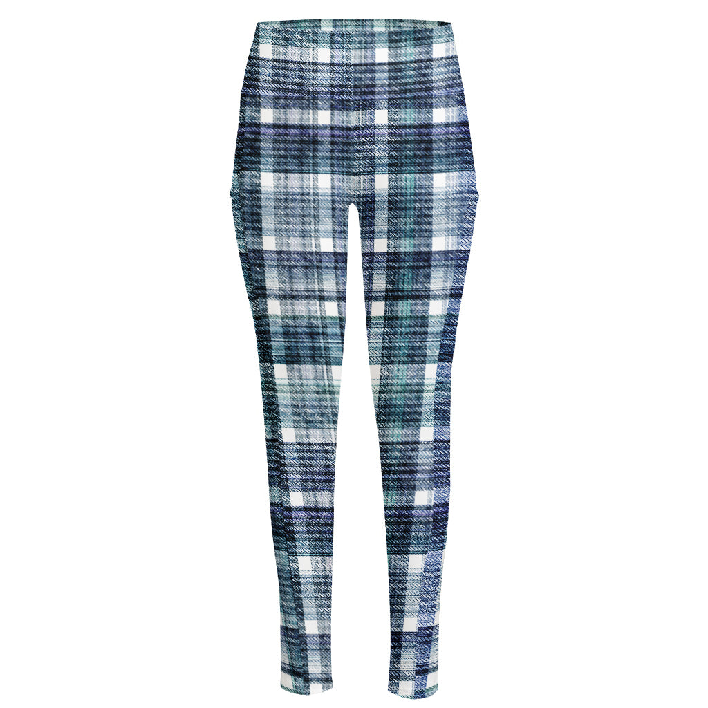 Plaid Denim Jeans Pattern Print High-Waisted Pocket Leggings