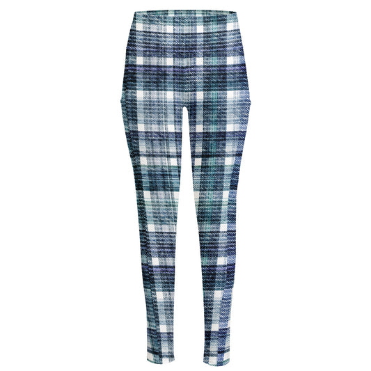 Plaid Denim Jeans Pattern Print High-Waisted Pocket Leggings