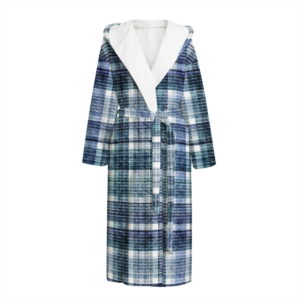 Plaid Denim Jeans Pattern Print Hooded Bathrobe