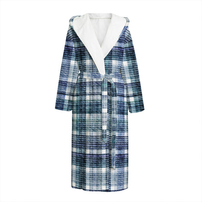 Plaid Denim Jeans Pattern Print Hooded Bathrobe