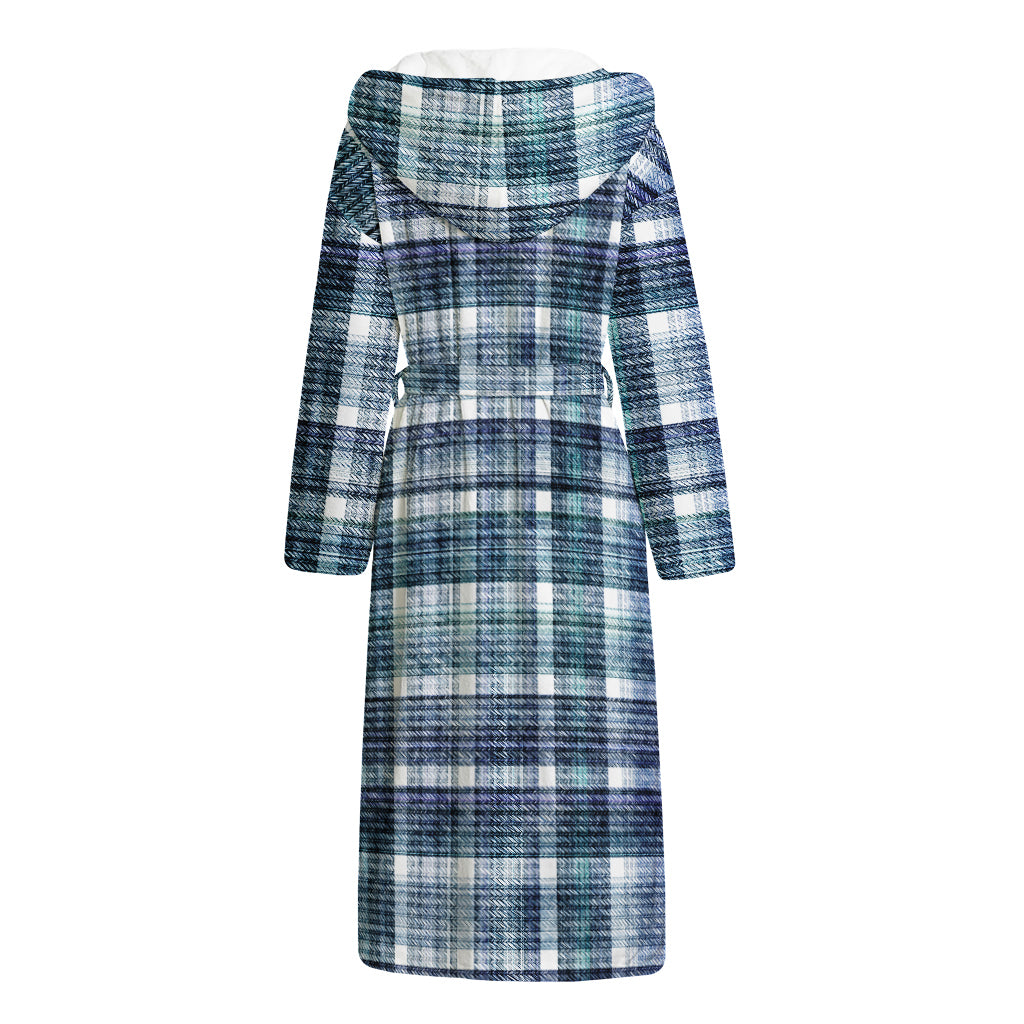Plaid Denim Jeans Pattern Print Hooded Bathrobe
