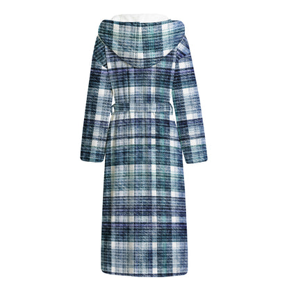 Plaid Denim Jeans Pattern Print Hooded Bathrobe