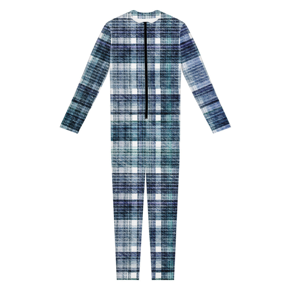 Plaid Denim Jeans Pattern Print Jumpsuit