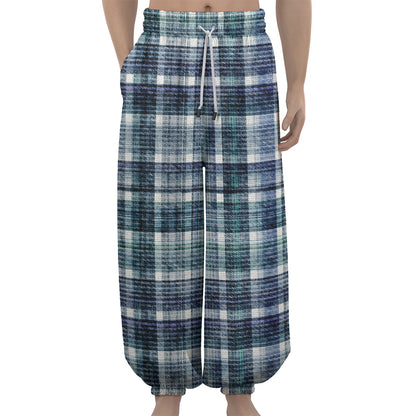 Plaid Denim Jeans Pattern Print Lantern Pants