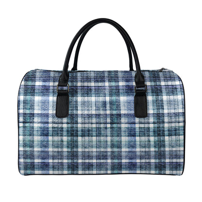 Plaid Denim Jeans Pattern Print Leather Duffle Bag