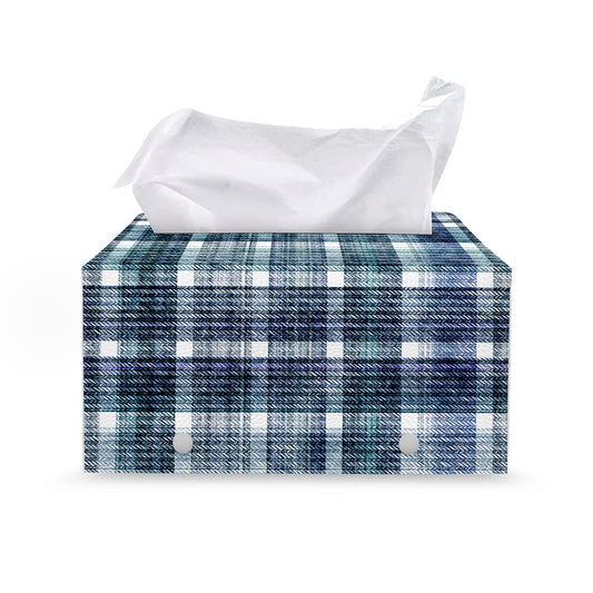 Plaid Denim Jeans Pattern Print Leather Tissue Box Cover