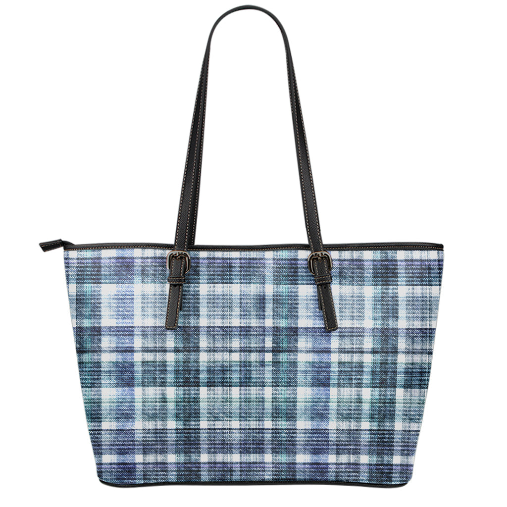 Plaid Denim Jeans Pattern Print Leather Tote Bag