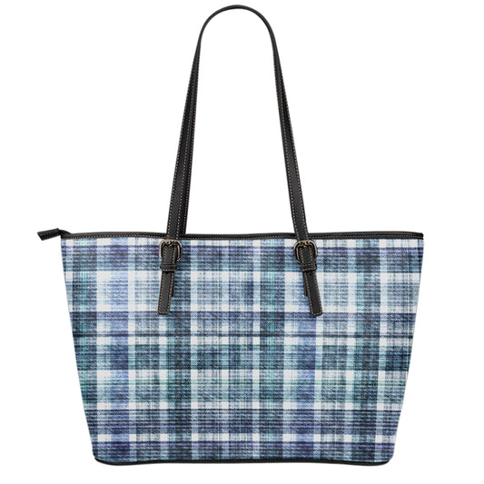 Plaid Denim Jeans Pattern Print Leather Tote Bag