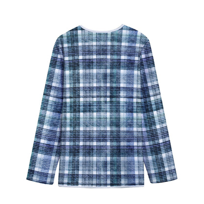 Plaid Denim Jeans Pattern Print Long Sleeve Short Coat