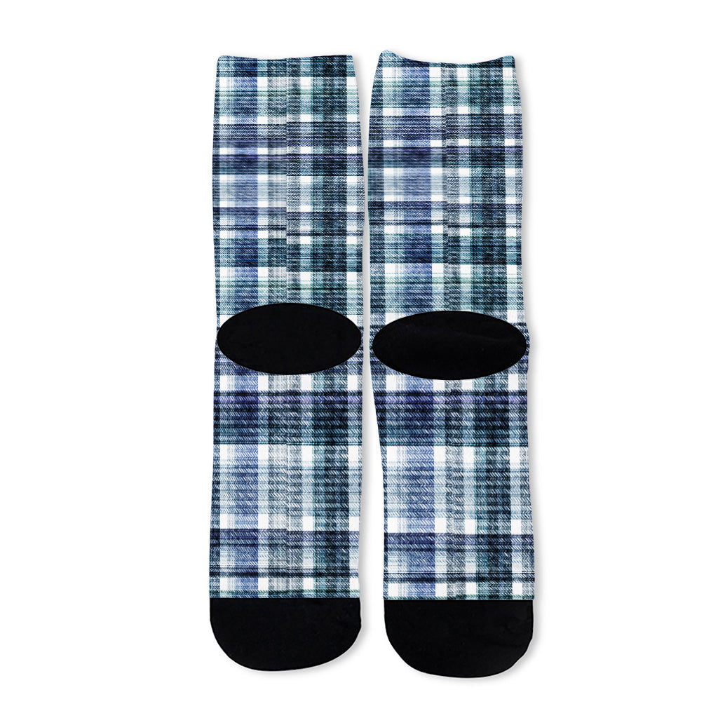 Plaid Denim Jeans Pattern Print Long Socks