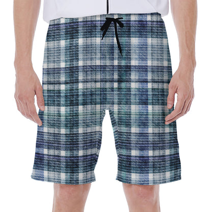 Plaid Denim Jeans Pattern Print Men's Beach Shorts