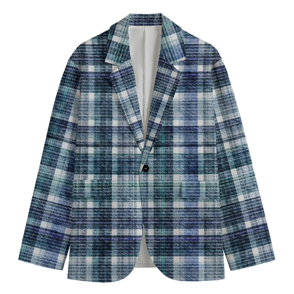 Plaid Denim Jeans Pattern Print Men's Blazer