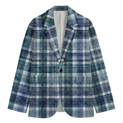 Plaid Denim Jeans Pattern Print Men's Blazer