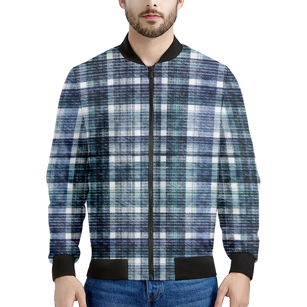 Plaid Denim Jeans Pattern Print Men's Bomber Jacket