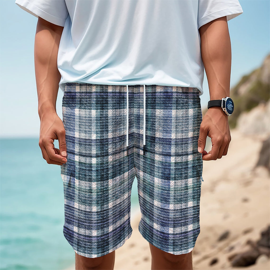 Plaid Denim Jeans Pattern Print Men's Cargo Shorts