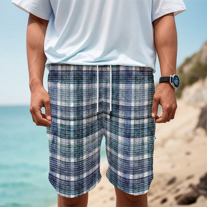 Plaid Denim Jeans Pattern Print Men's Cargo Shorts
