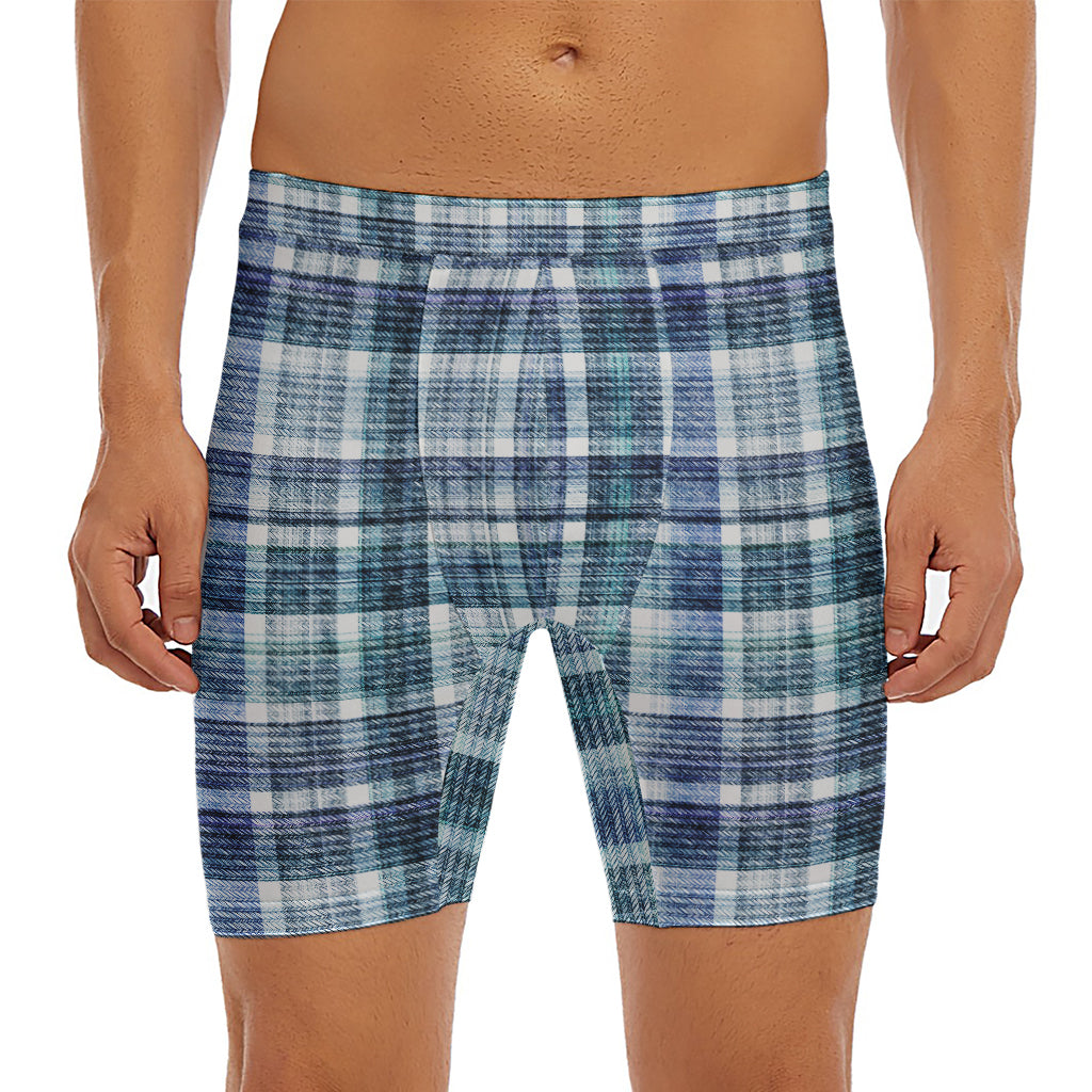 Plaid Denim Jeans Pattern Print Men's Long Boxer Briefs