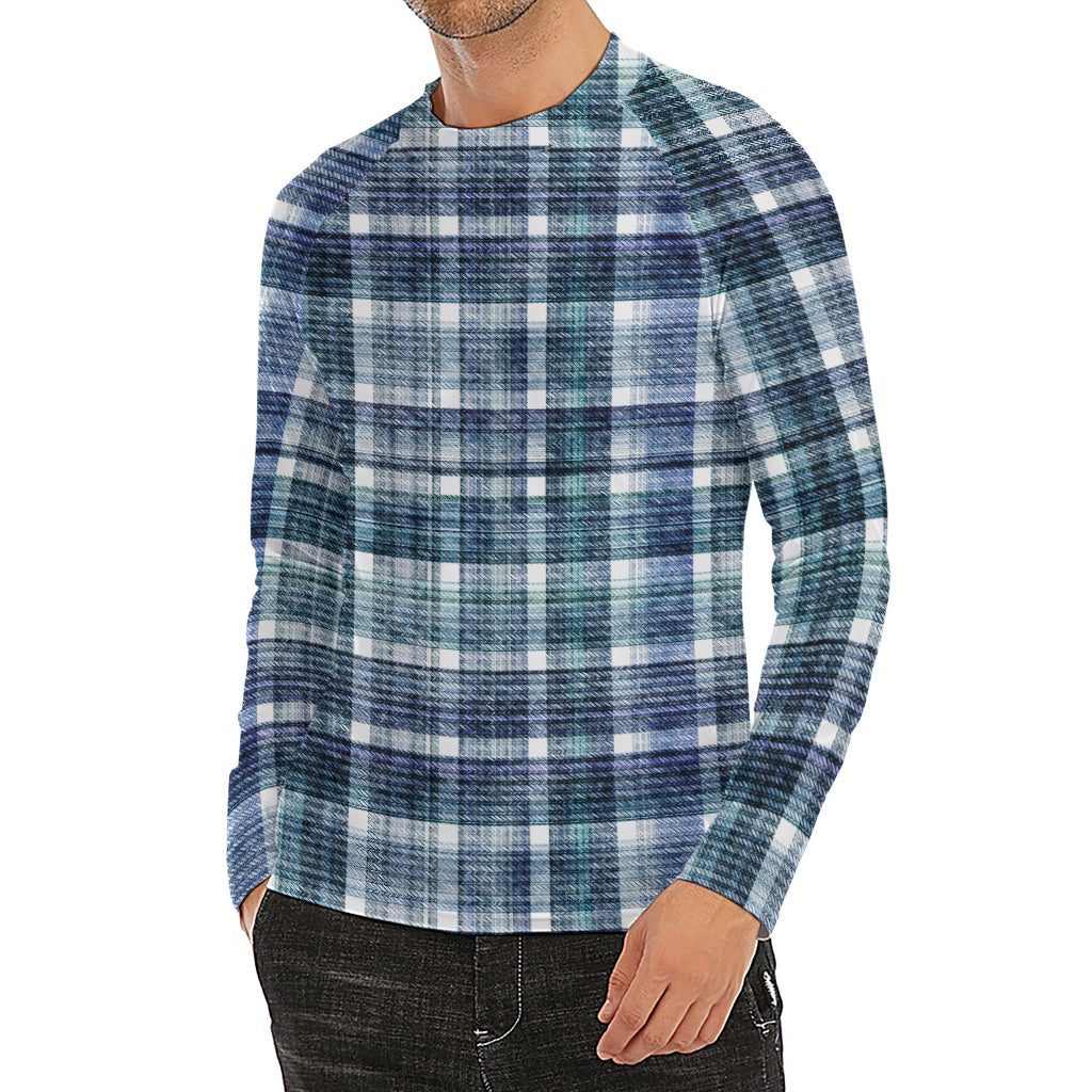 Plaid Denim Jeans Pattern Print Men's Long Sleeve Rash Guard