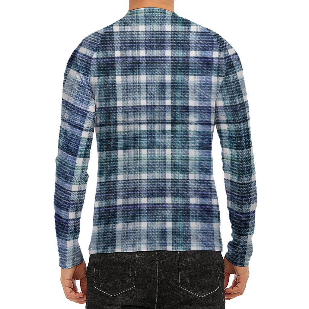Plaid Denim Jeans Pattern Print Men's Long Sleeve Rash Guard