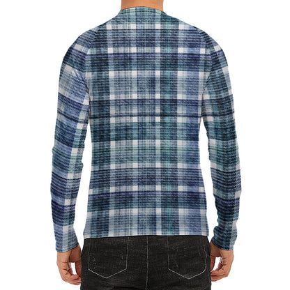 Plaid Denim Jeans Pattern Print Men's Long Sleeve Rash Guard