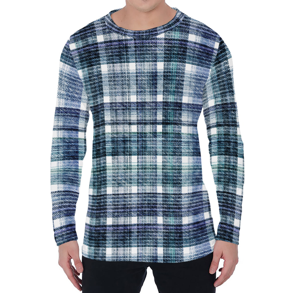 Plaid Denim Jeans Pattern Print Men's Long Sleeve T-Shirt