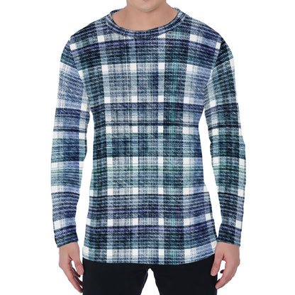 Plaid Denim Jeans Pattern Print Men's Long Sleeve T-Shirt