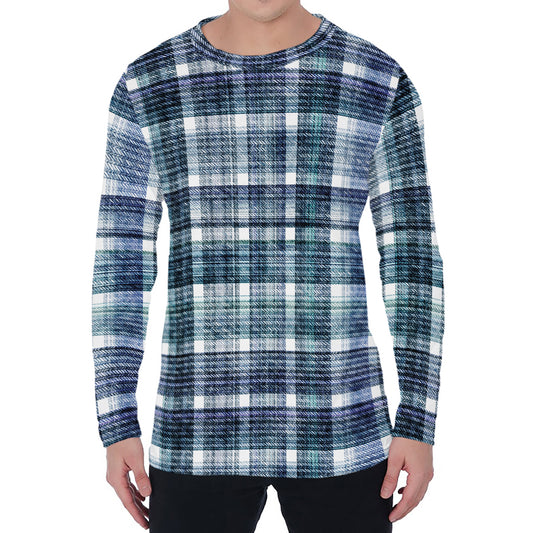 Plaid Denim Jeans Pattern Print Men's Long Sleeve T-Shirt