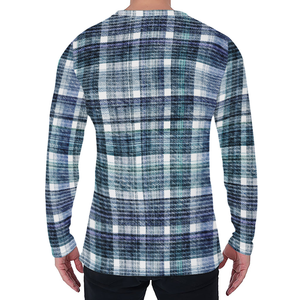 Plaid Denim Jeans Pattern Print Men's Long Sleeve T-Shirt
