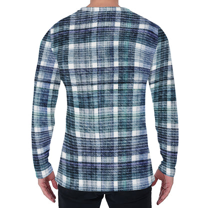Plaid Denim Jeans Pattern Print Men's Long Sleeve T-Shirt